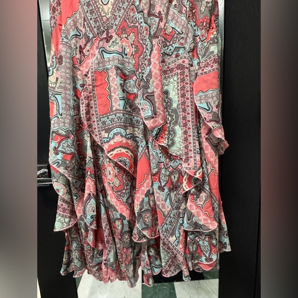 2000s Y2K Robbie Bee Floral Sleeveless Fairy Asymmetrical Dress Pink Paisley XL - Picture 3 of 7